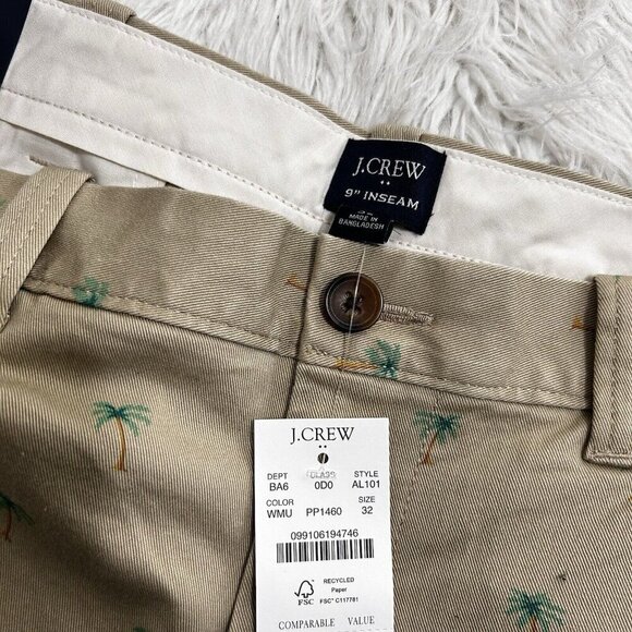 J. Crew Shorts Mens 32 Khaki Summer Re-Imagined Palm Trees Tan Chino 9" Inseam - Picture 8 of 9